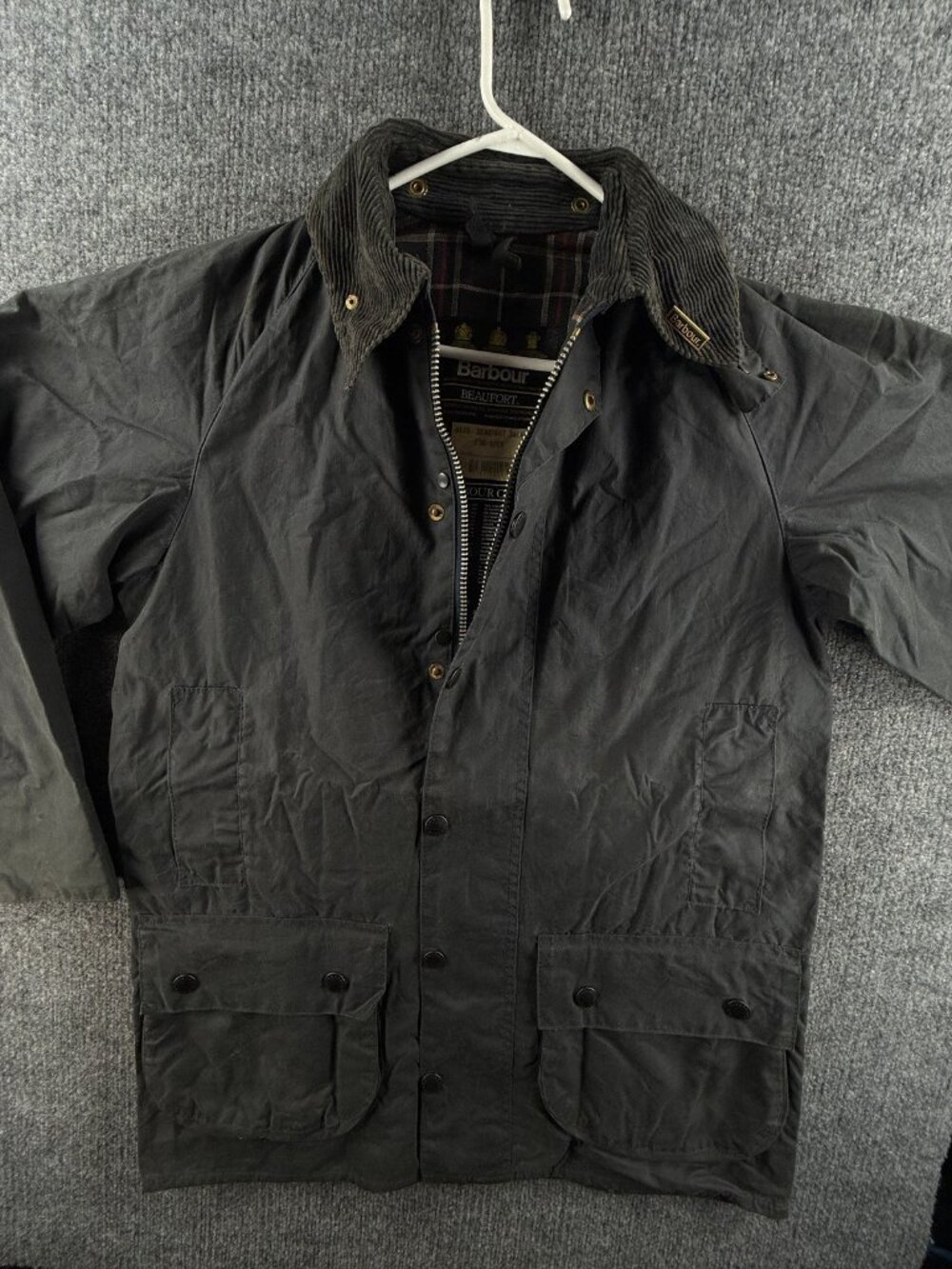 Barbour A155 Beaufort Waxed Jacket Canvas Blue Men England C38 Cotton Wax Snap